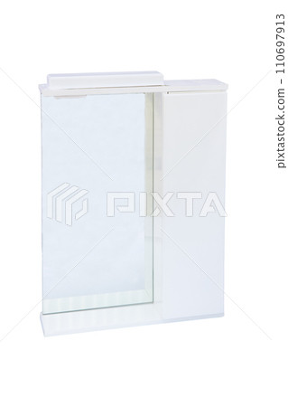 Beautiful white mirror on a white background. White mirror in the kitchen or to the bathroom. Beautiful design in the house. Beautiful white mirror on a white background. White mirror in the kitchen or to the bathroom. Beautiful design in the house. 110697913