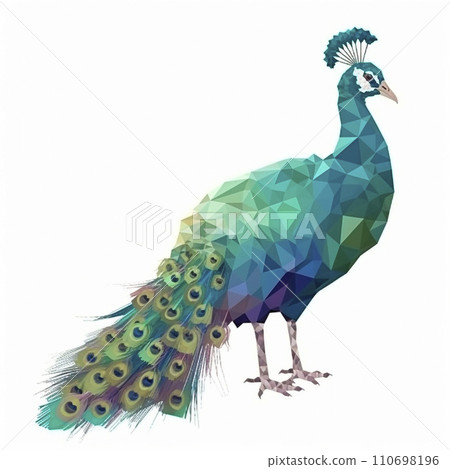 Beautiful turquoise peacock bird, portrait, polygonal illustration on white Beautiful turquoise peacock bird, portrait, polygonal illustration on white 110698196