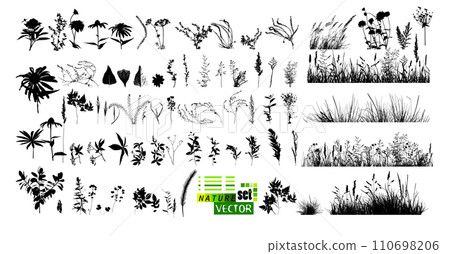 A set of blades of grass. hand drawing. Not AI. Vector illustration 110698206