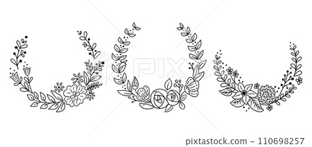 Romantic set of floral doodle wreaths or frames 110698257