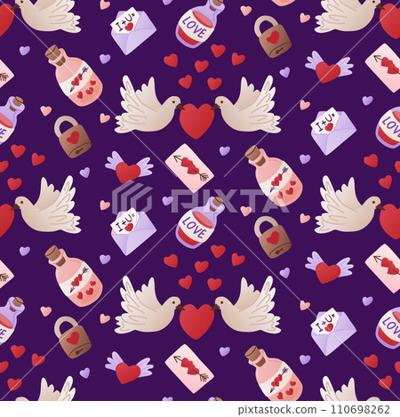 Romantic items on Valentines day. Seamless pattern Romantic items on Valentines day. Seamless pattern 110698262