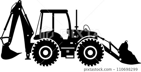 Silhouette of Wheel Backhoe Loader Icon in Flat Style. Vector Illustration 110698299