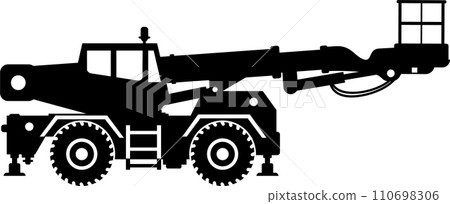 Silhouette of Aerial Work Platform Bucket Truck Icon in Flat Style. Vector Illustration Silhouette of Aerial Work Platform Bucket Truck Icon in Flat Style. Vector Illustration 110698306