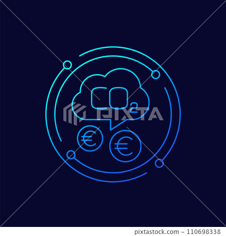 carbon emissions cost icon with euro, line design carbon emissions cost icon with euro, line design 110698338