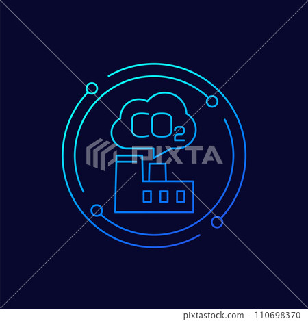 carbon emissions of factory icon, linear design carbon emissions of factory icon, linear design 110698370