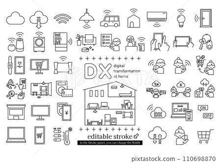 DX Icon set for digital transformation of home and life (editable stroke) 110698870