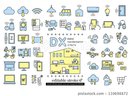 DX Icon set for digital transformation of home and life (editable stroke) 110698872