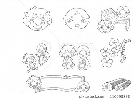 Setsubun illustration handwritten monochrome 110698888