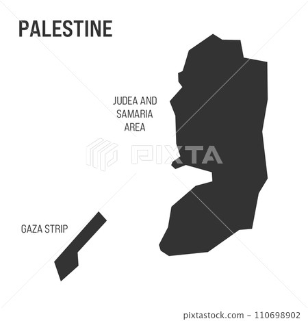 Silhouette map of Palestine. Black contour of Gaza Strip and Judea and Samaria Area. Vector illustration 110698902