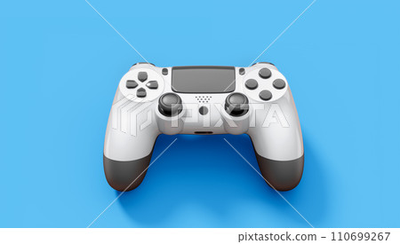 Realistic white video game joysticks or gamepads on blue background Realistic white video game joysticks or gamepads on blue background 110699267