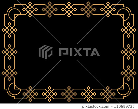 Art deco frame. Vintage linear border. Design a template for invitations, leaflets and greeting cards. Geometric golden frame. The style of the 1920s - 1930s. Vector illustration 110699725