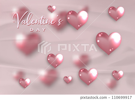 Happy Valentines day elegant card. 3D glossy pink glass hearts on old rose paper background. Fashion Holiday poster, jewels. Concept for Valentines banner, flyer, party invitation, jewelry gift shop Happy Valentines day elegant card. 3D glossy pink glass hearts on old rose paper background. Fashion Holiday poster, jewels. Concept for Valentines banner, flyer, party invitation, jewelry gift shop 110699917