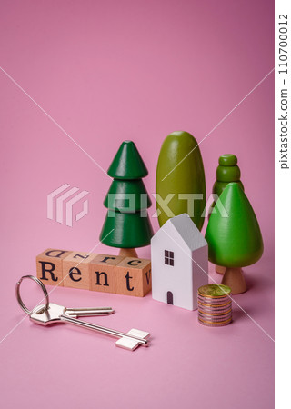 Small wooden house and the inscription for rent. Concept for sale, rental of real estate for a family 110700012