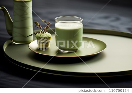 Matcha latte in exquisite tableware and sophisticated backdrop 110700124