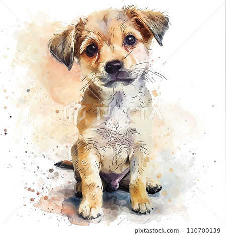 Puppy Watercolor isolated on white background. Lovely dog animal drawing graphic design 110700139