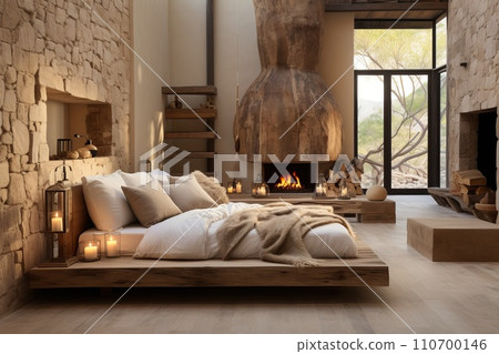 Bedroom with recycled wood elements, creating a harmonious eco-friendly space Bedroom with recycled wood elements, creating a harmonious eco-friendly space 110700146