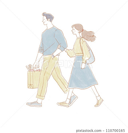Couple holding hands shopping walk 110700165