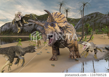 三角龍被達科塔盜龍包圍 110700528