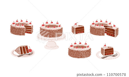 Black forest cake sweet pasty from germany with cherrys.Vector illustration Black forest cake sweet pasty from germany with cherrys.Vector illustration 110700578