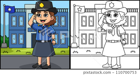 Policewoman Coloring Page Colored Illustration Policewoman Coloring Page Colored Illustration 110700753