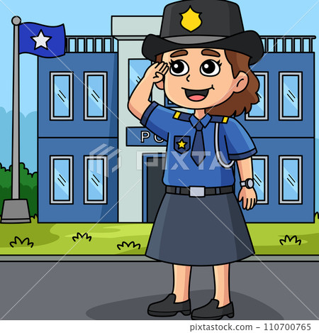 Policewoman Salute Colored Cartoon Illustration Policewoman Salute Colored Cartoon Illustration 110700765