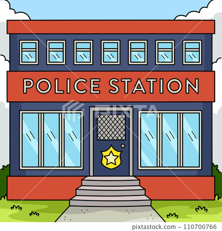 Police Station Colored Cartoon Illustration 110700766