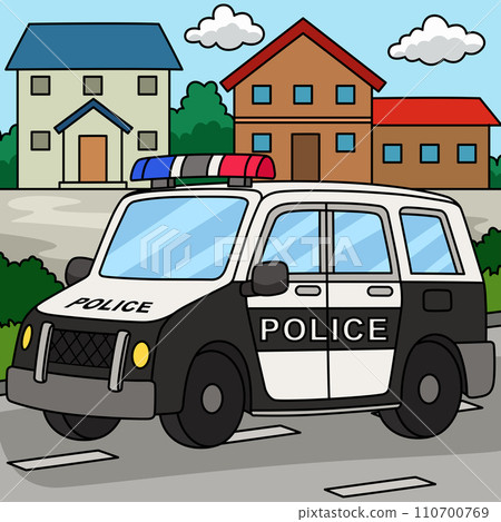 Police Car Colored Cartoon Illustration 110700769