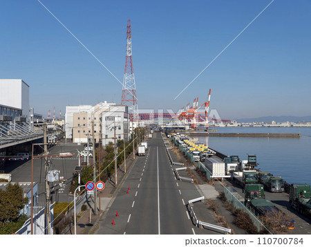 Osaka Port container terminal and Minato Ohashi Bridge Osaka Port container terminal and Minato Ohashi Bridge 110700784