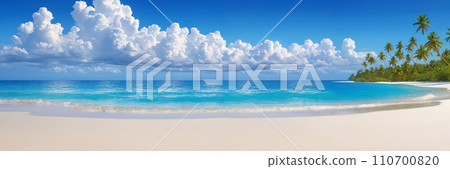 Summer scenery: ocean, beach, palm tree 110700820