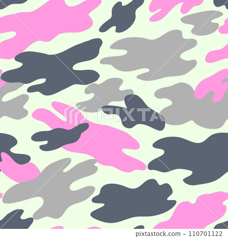 Camouflage military pattern with pink elements. Vector seamless pattern for clothing design. 110701122