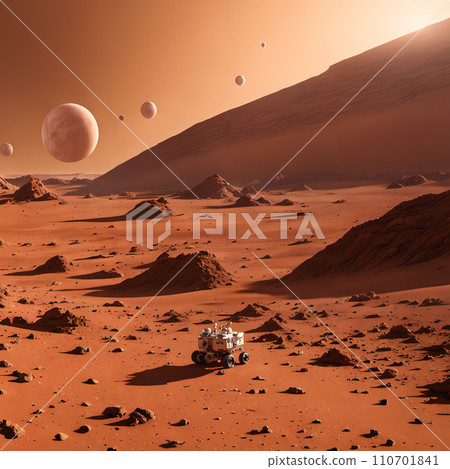 AI-generated content. A mars rover on the red planet. 110701841