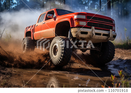 Monster Truck driving off-road outdoors 110701918