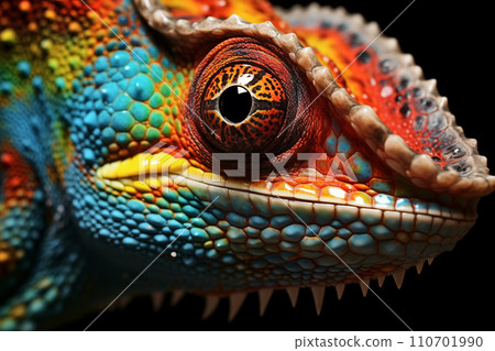 Vibrant Close-Up of a Colorful Chameleon 110701990