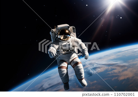 Astronaut Floating Above Earth in Space Astronaut Floating Above Earth in Space 110702001