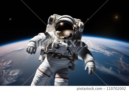 Astronaut Floating Above Earth in Space Astronaut Floating Above Earth in Space 110702002