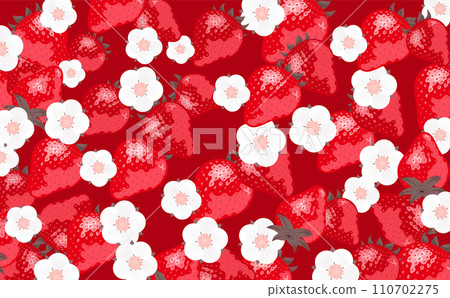 Vector background material with a cute pattern depicting strawberries and strawberry flowers_red 110702275