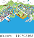Isometric/overhead illustration of a port town (sea) 110702368