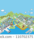 Isometric bird's-eye view illustration of a port town (full color) 110702375