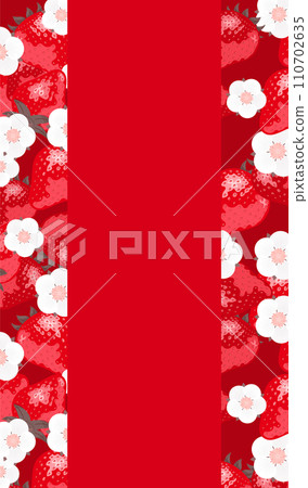 Spring material of background frame with copy space depicting strawberries (strawberries) and strawberry flowers_red 110702635