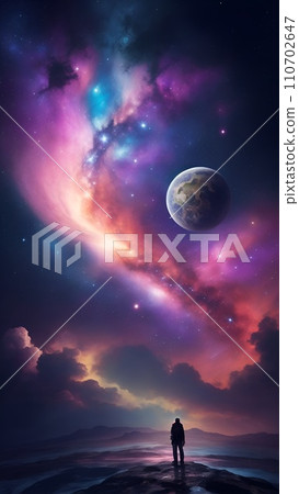 日出和日落時地球和宇宙天空的景觀 110702647