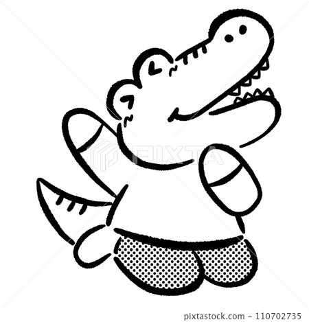 可愛的鱷魚人物手繪插畫素材線描 110702735