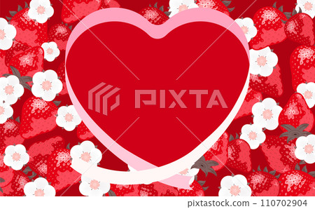 背景框架的春季材料，具有描繪草莓（草莓）和草莓花_紅色的複製空間 110702904