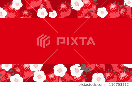Spring material of background frame with copy space depicting strawberries (strawberries) and strawberry flowers_red 110703312