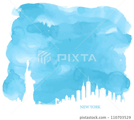 基於美國紐約城市景觀的背景材料-水彩天空 110703529