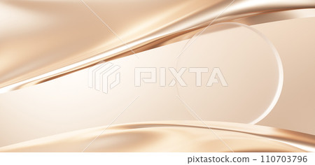 Shining beige cloth and circular glass. copy space. 3D (horizontal) 110703796