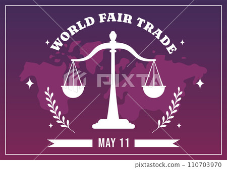 World Fair Trade Day Vector Illustration on 11 May with Gold Coins, Scales and Hammer for Climate Justice and Planet Economic in Flat Background 110703970