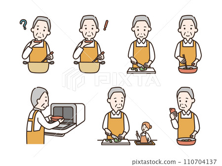 老年男子做飯的插圖集 110704137