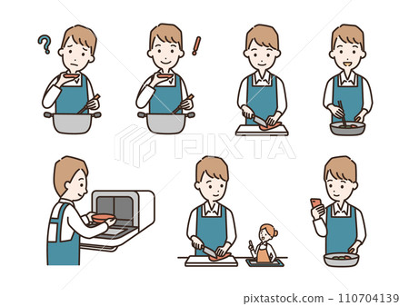 Illustration set of men cooking 110704139