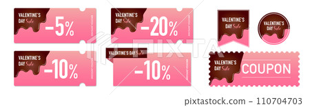 Vector design set 2 of melted chocolate and pink discount coupons that can be used for Valentine's Day sale Vector design set 2 of melted chocolate and pink discount coupons that can be used for Valentine's Day sale 110704703