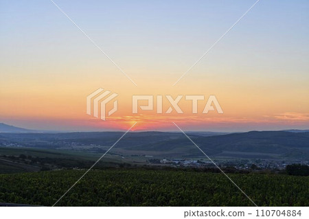 Dawn with morning red clouds. Sunrise with red sky. Romantic the blush of dawn Dawn with morning red clouds. Sunrise with red sky. Romantic the blush of dawn 110704884